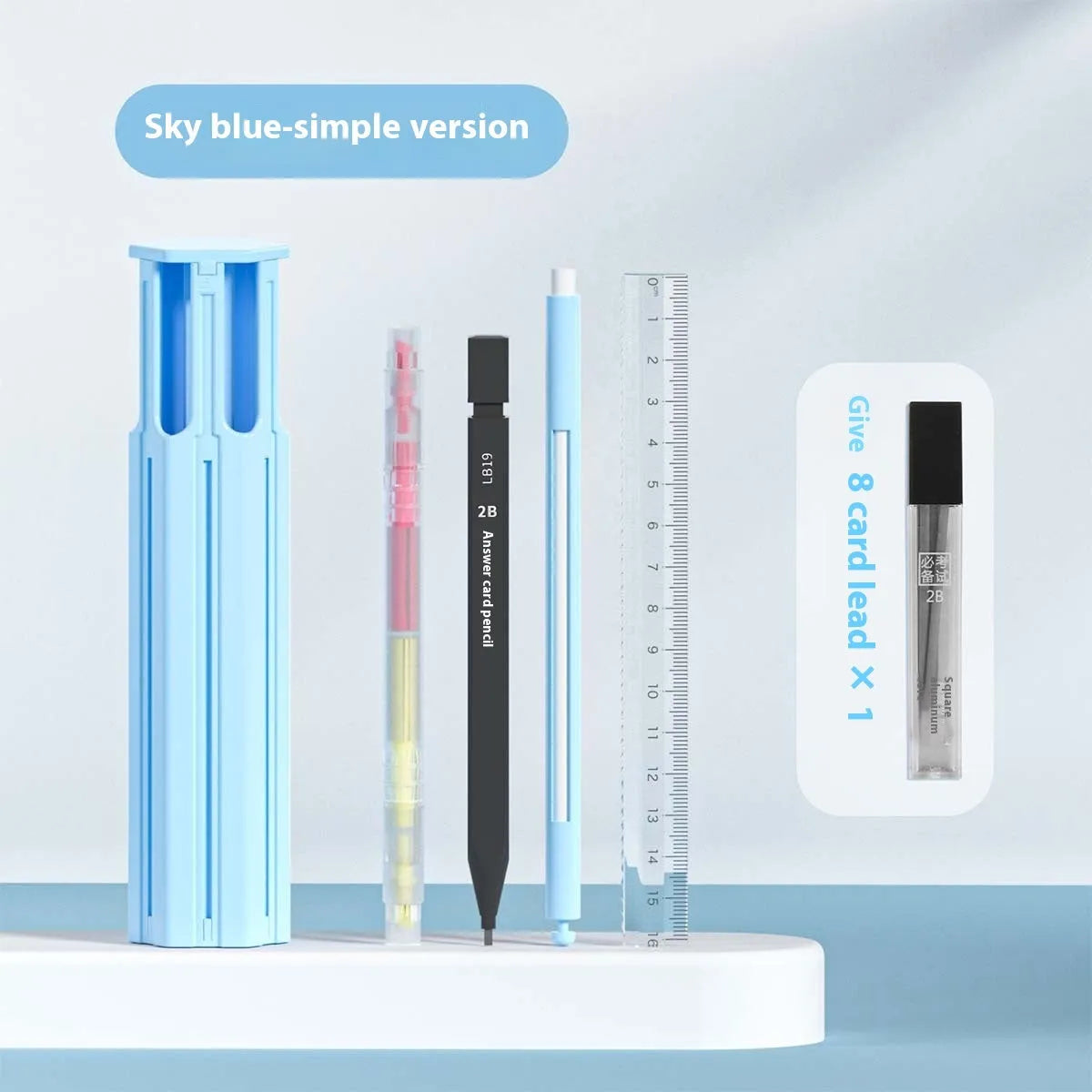 Plastic pressing pen pencil box kit in white, blue, or pink, showing six-pen and sixteen-pen suite options.
