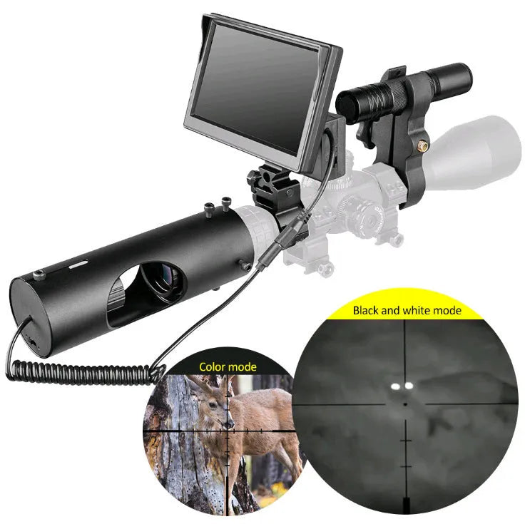 Black digital night vision goggles with 5 inch LCD display and infrared illumination system