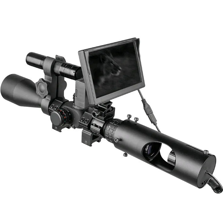 Black digital night vision goggles with 5 inch LCD display and infrared illumination system