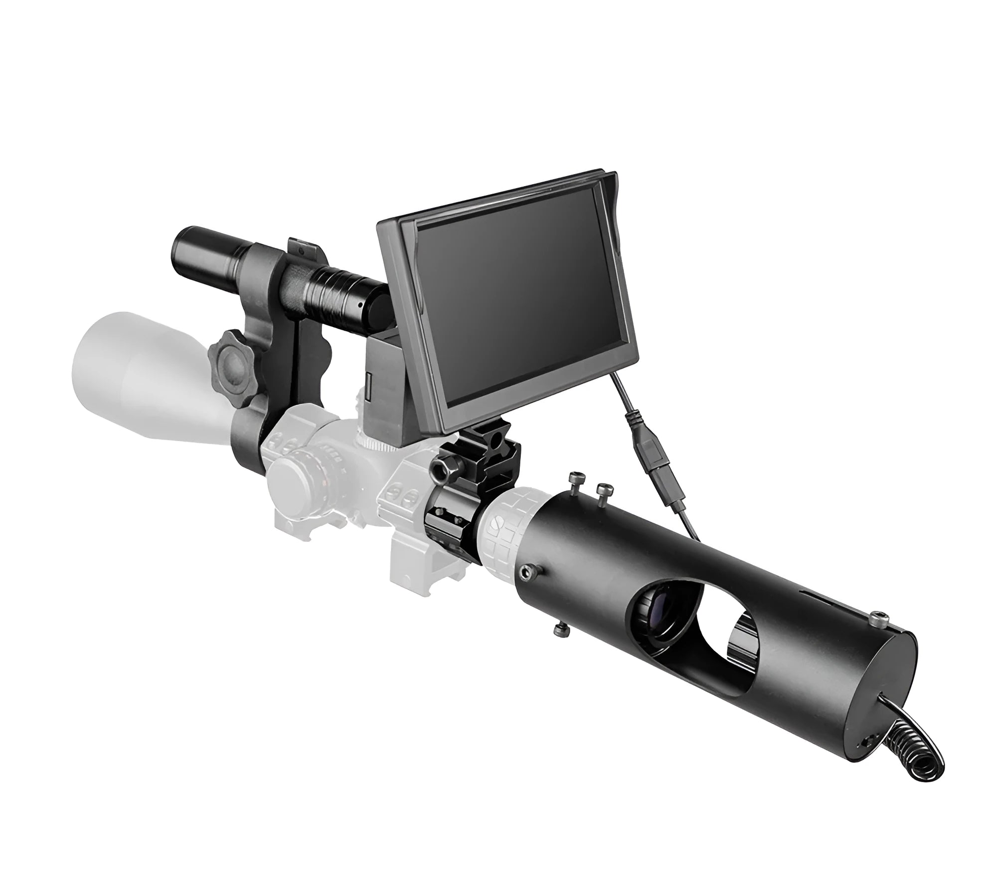 Black digital night vision goggles with 5 inch LCD display and infrared illumination system