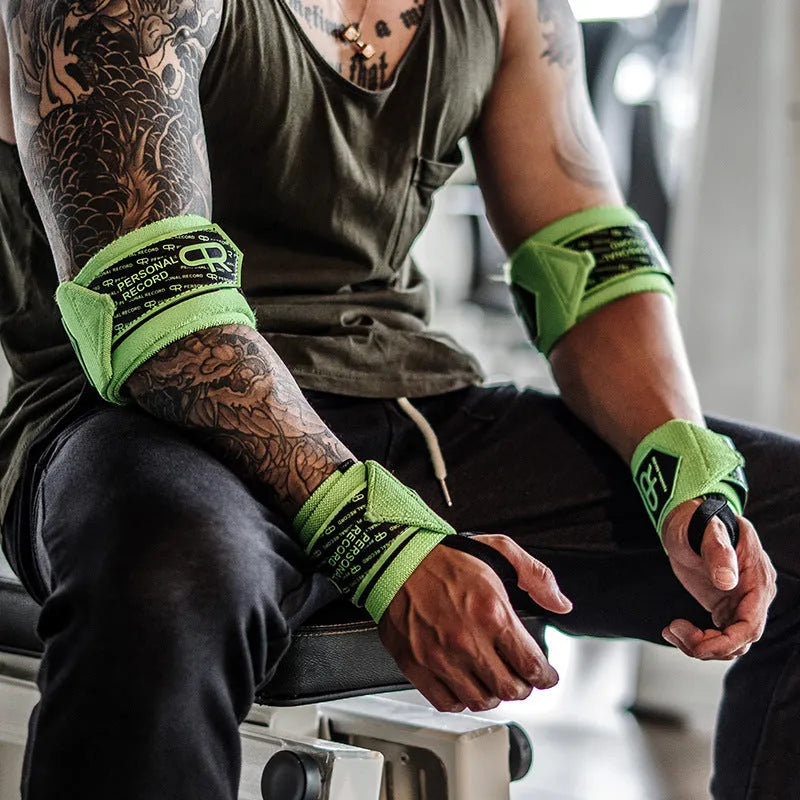 Orange fitness wristband for bench press training, non-woven fabric construction, 62cm length