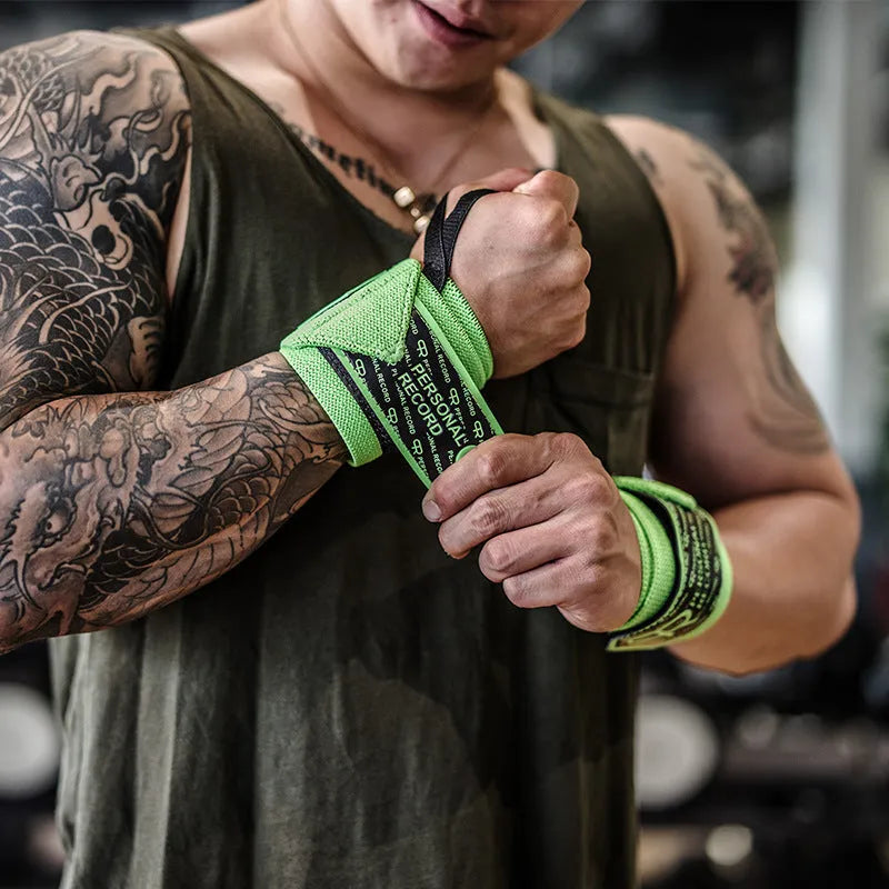 Orange fitness wristband for bench press training, non-woven fabric construction, 62cm length
