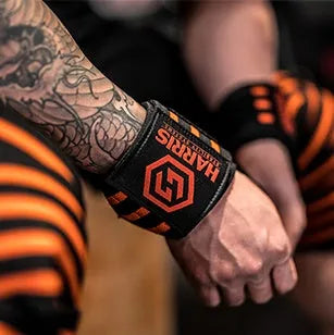 Orange fitness wristband for bench press training, non-woven fabric construction, 62cm length