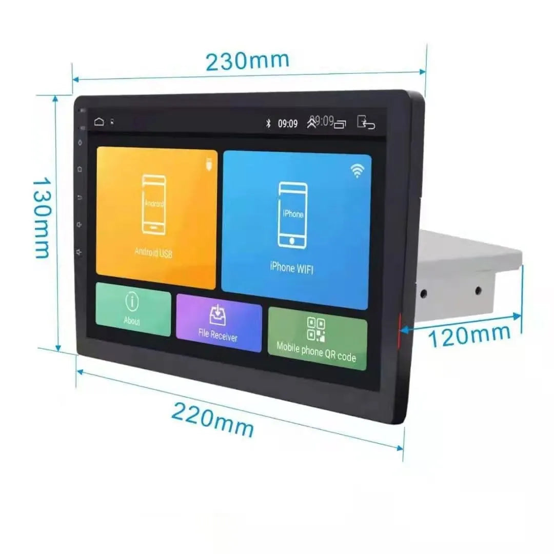 Black rotating screen Android car GPS navigator for GM vehicles with large TFT HD display.