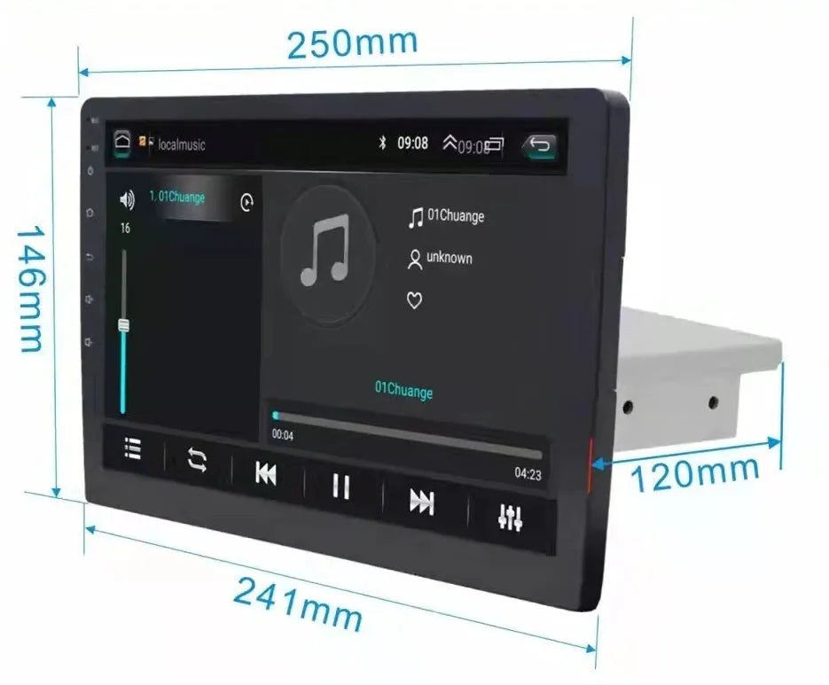 Black rotating screen Android car GPS navigator for GM vehicles with large TFT HD display.