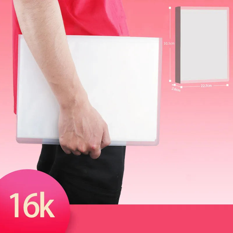 Watercolour illustrator storage album with blue PP cover, shown open to reveal double-page design for holding sheets.