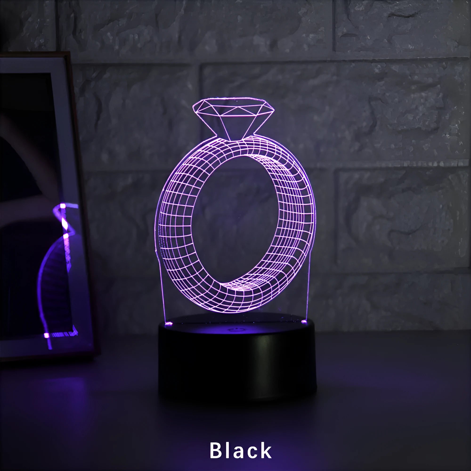 3D laser-engraved diamond ring design LED night light illuminated with colour-changing lights