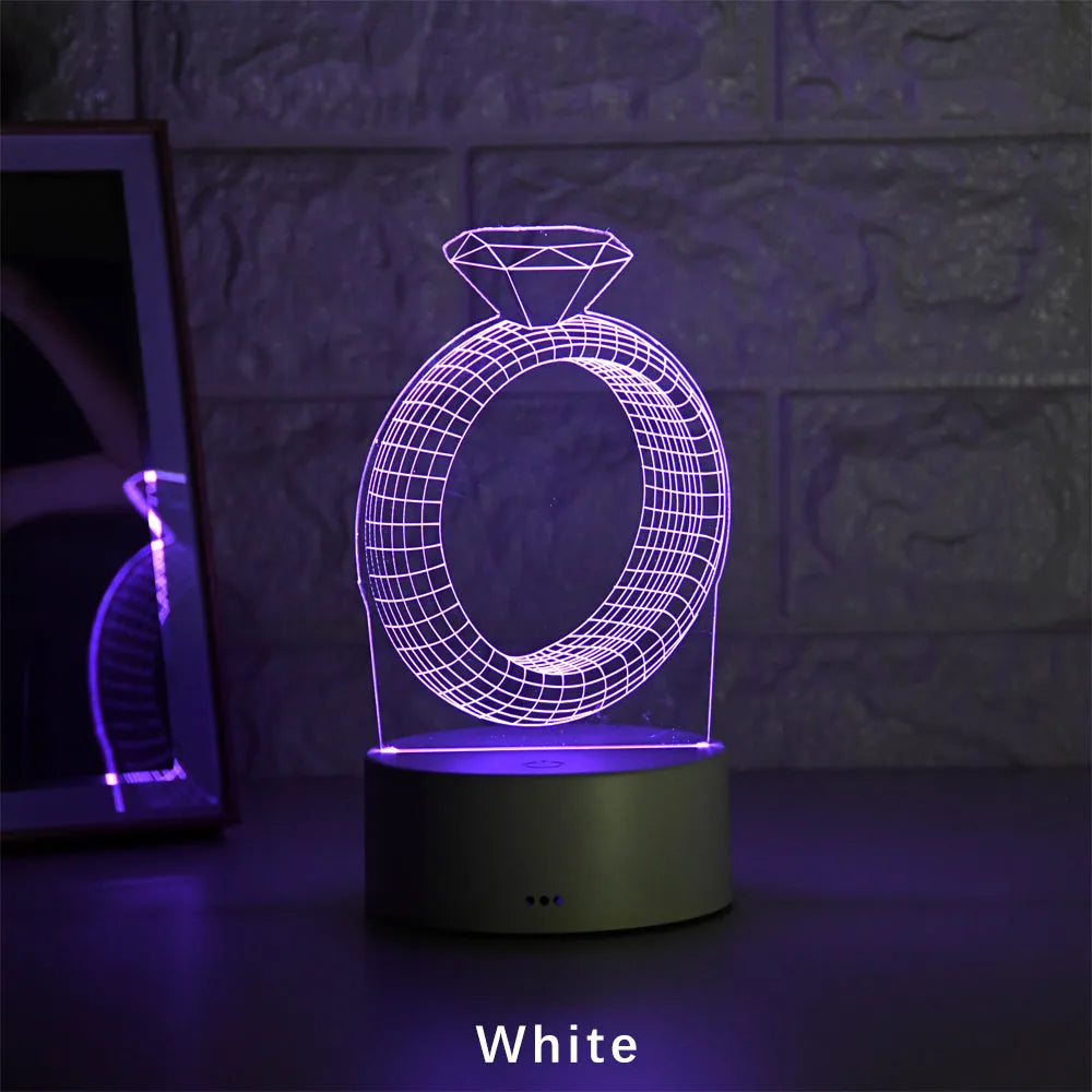 3D laser-engraved diamond ring design LED night light illuminated with colour-changing lights