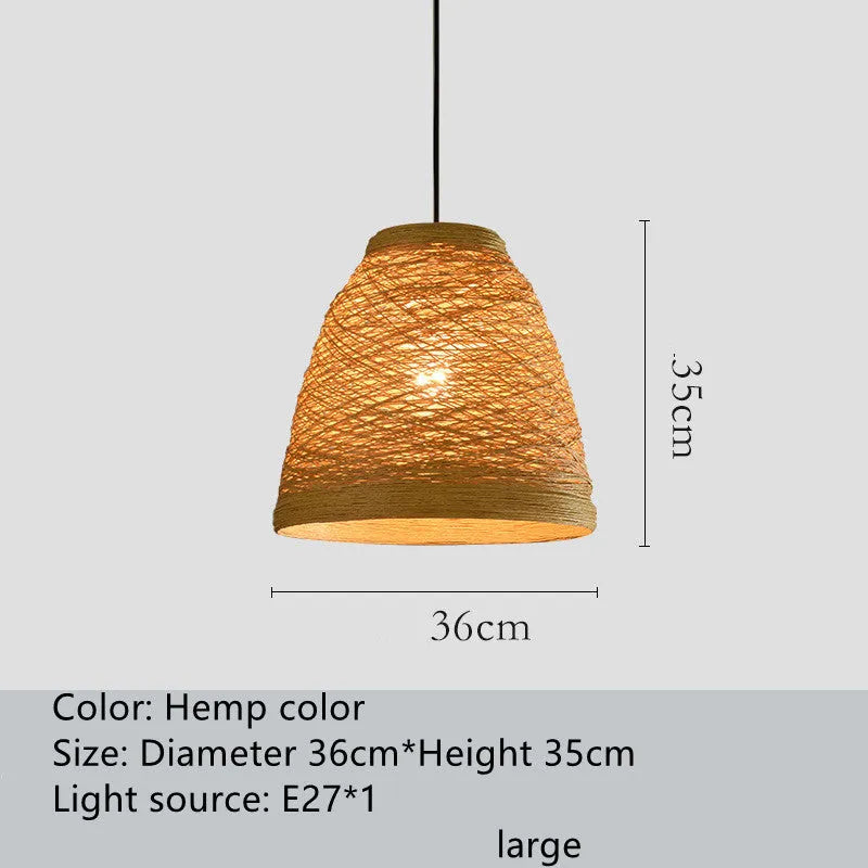 Natural woven rattan ball hanging pendant lamp with an adjustable cord.