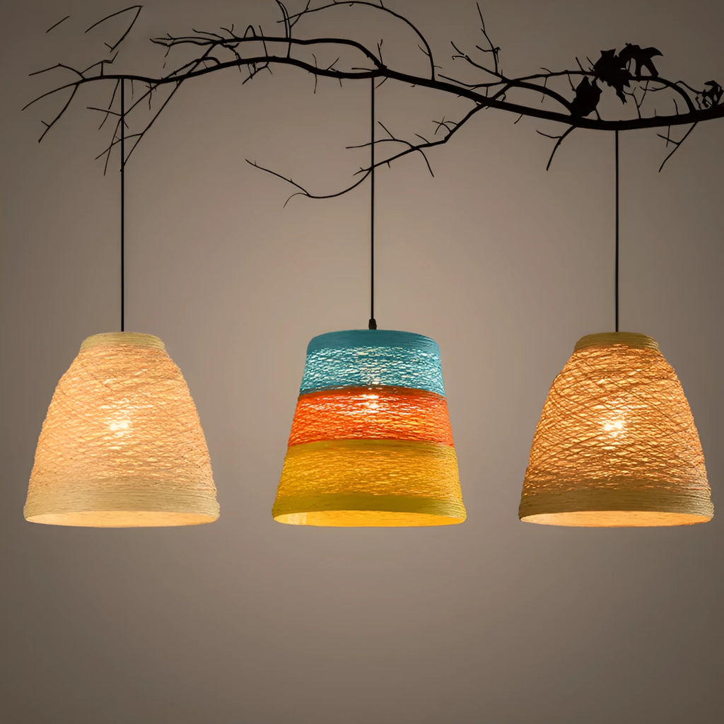 Natural woven rattan ball hanging pendant lamp with an adjustable cord.