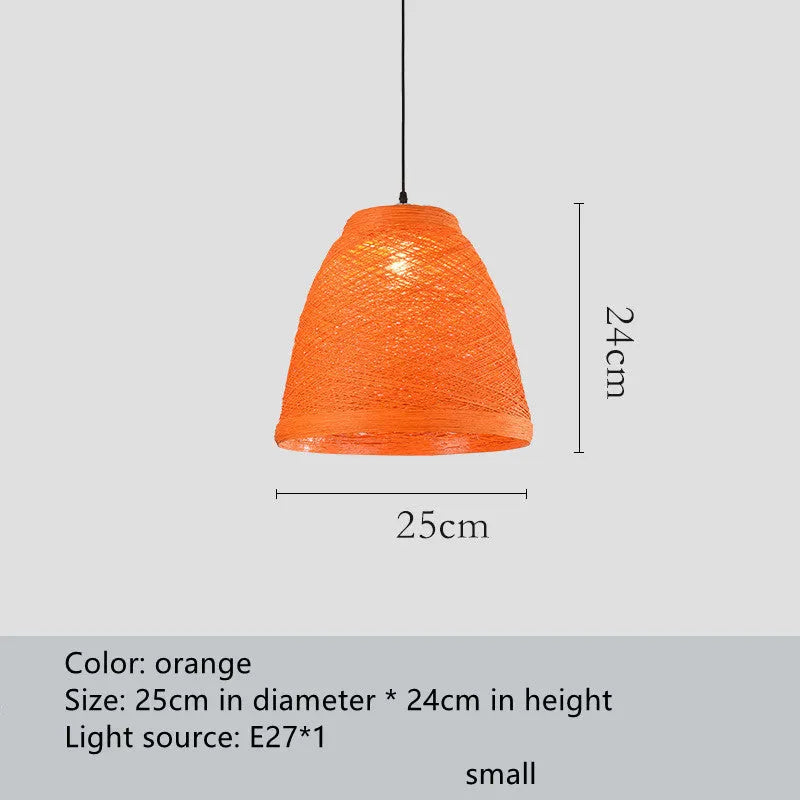 Natural woven rattan ball hanging pendant lamp with an adjustable cord.