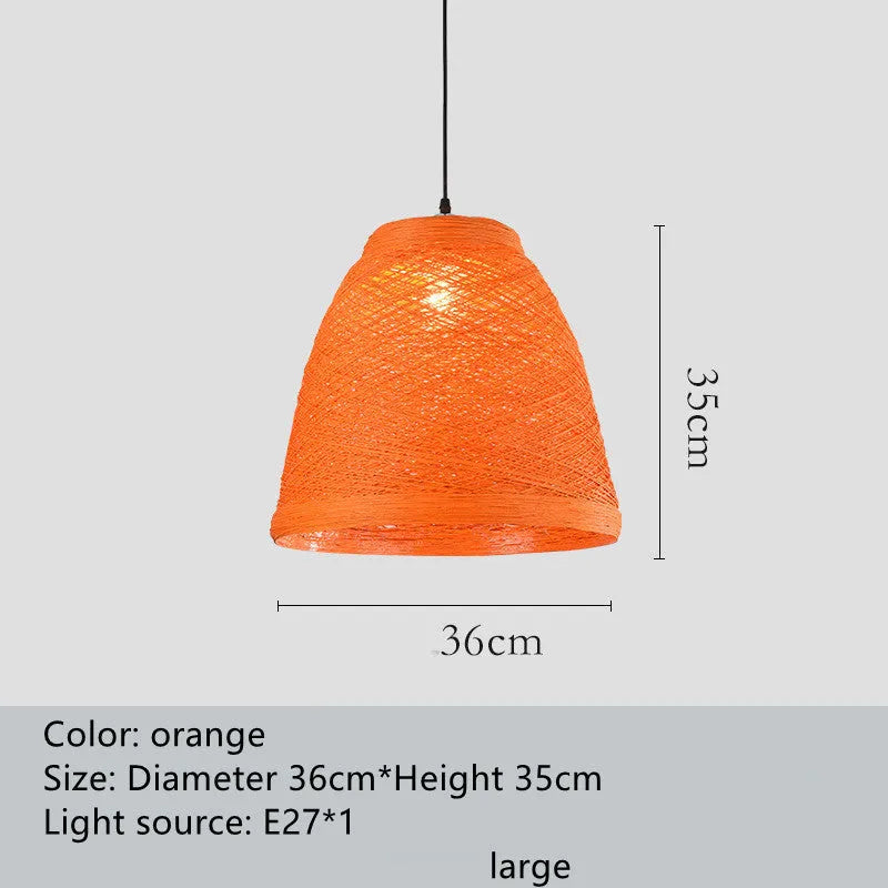 Natural woven rattan ball hanging pendant lamp with an adjustable cord.