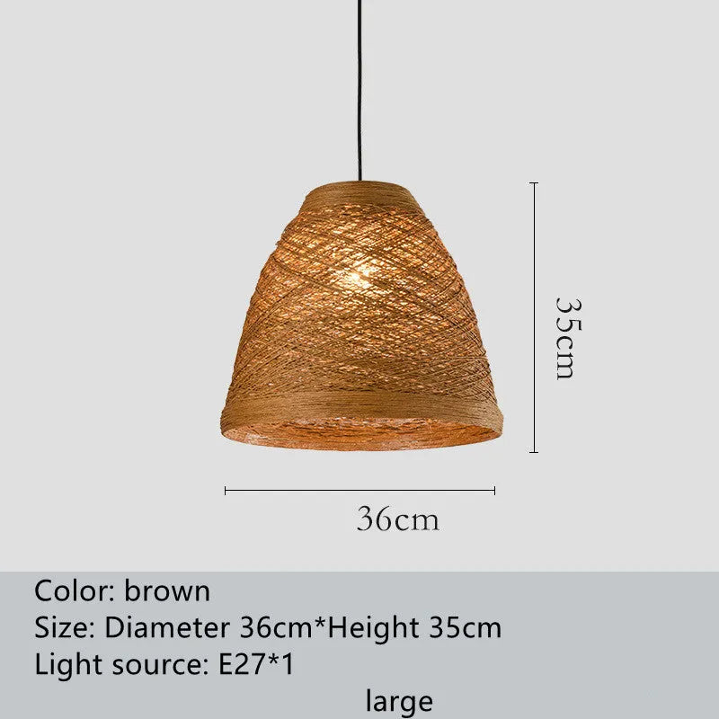 Natural woven rattan ball hanging pendant lamp with an adjustable cord.