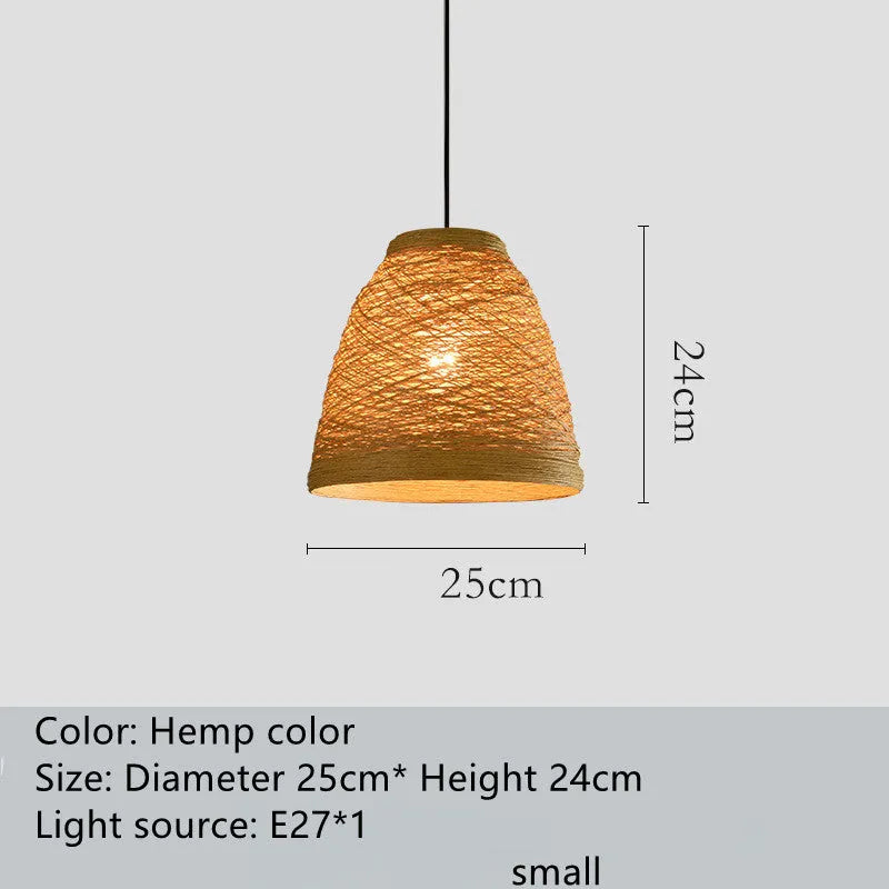 Natural woven rattan ball hanging pendant lamp with an adjustable cord.