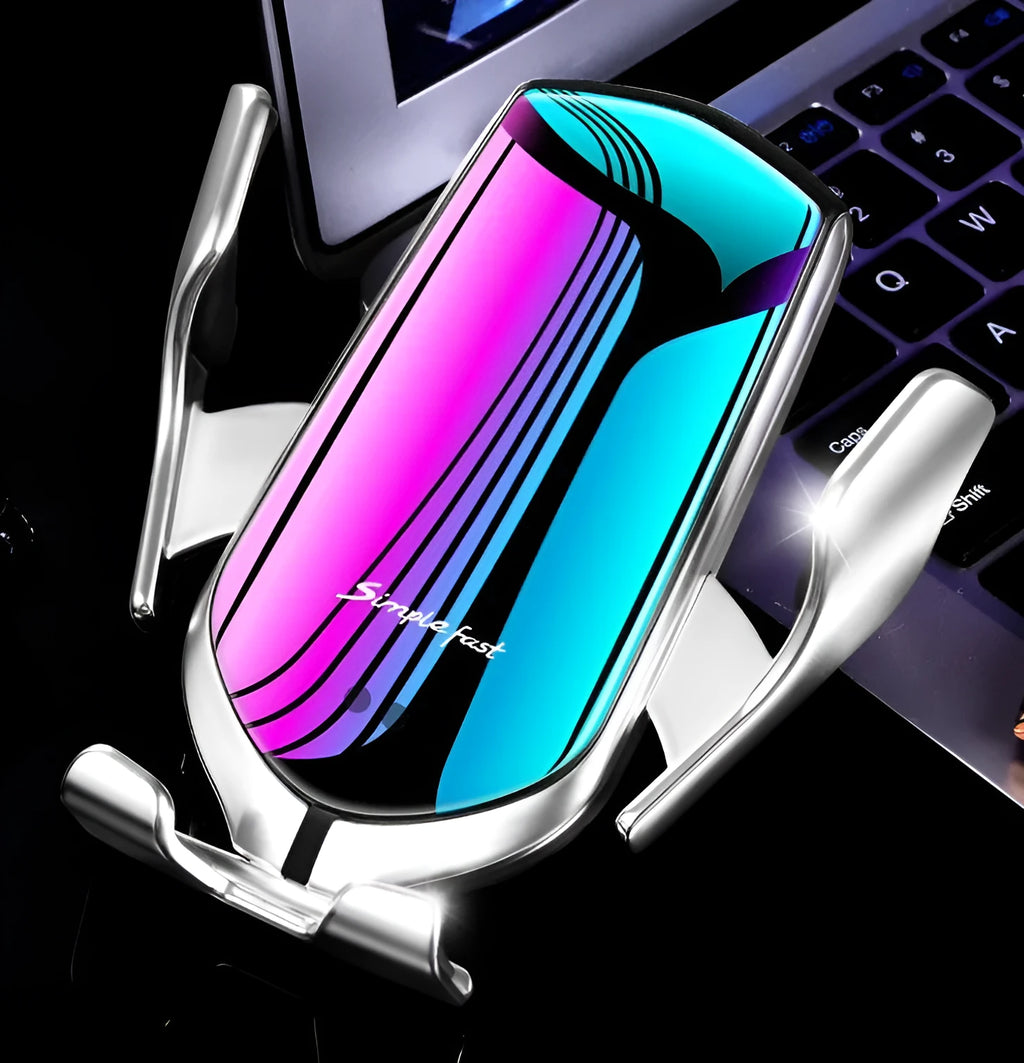 Magic Clip R1 automatic car phone holder with wireless charging in gold and silver colours
