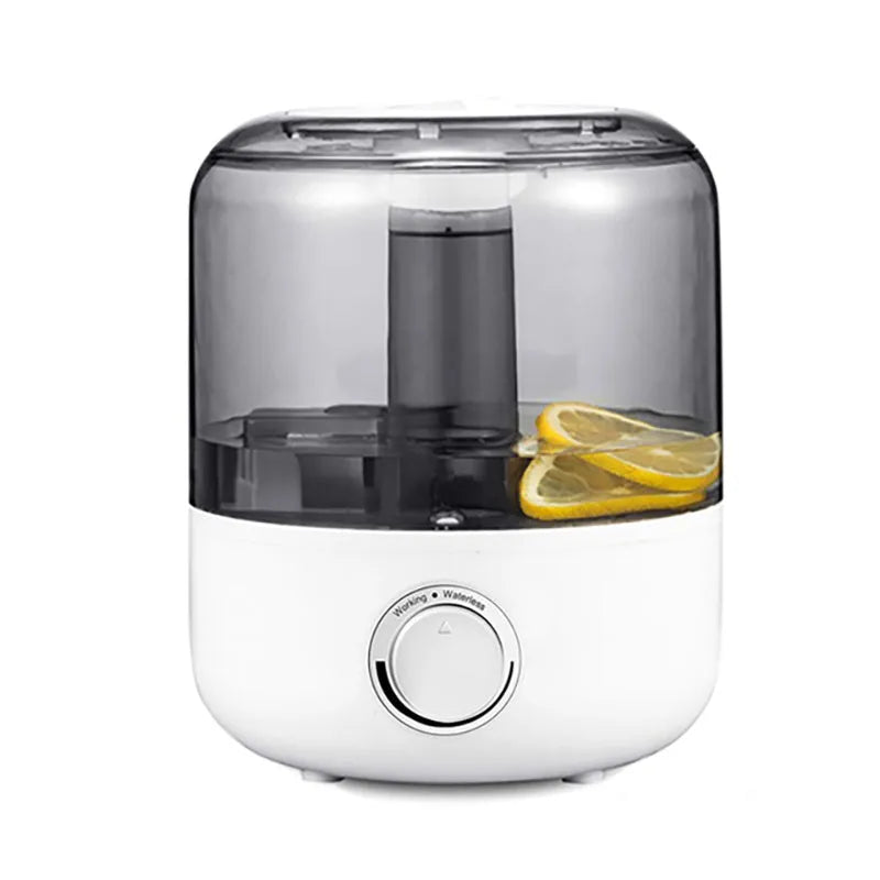 Black and white ultrasonic humidifier with 3 litre tank and aromatherapy function on bedside table
