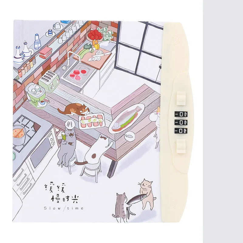 Children's lock notebook with colourful cartoon cover showing space or animal design