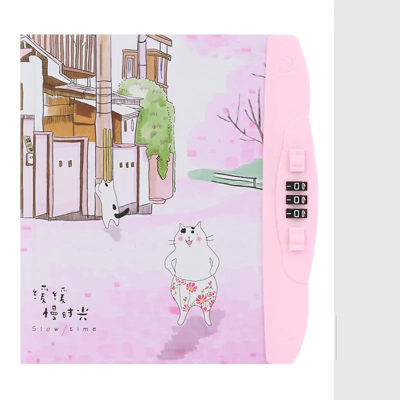 Children's lock notebook with colourful cartoon cover showing space or animal design