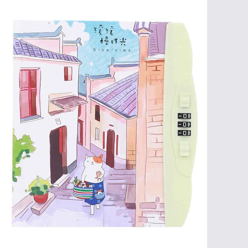 Children's lock notebook with colourful cartoon cover showing space or animal design