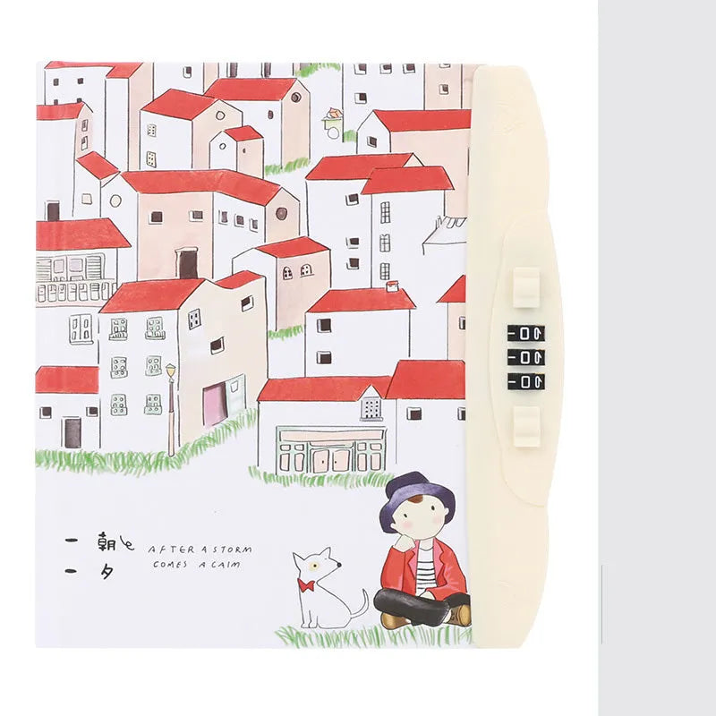 Children's lock notebook with colourful cartoon cover showing space or animal design
