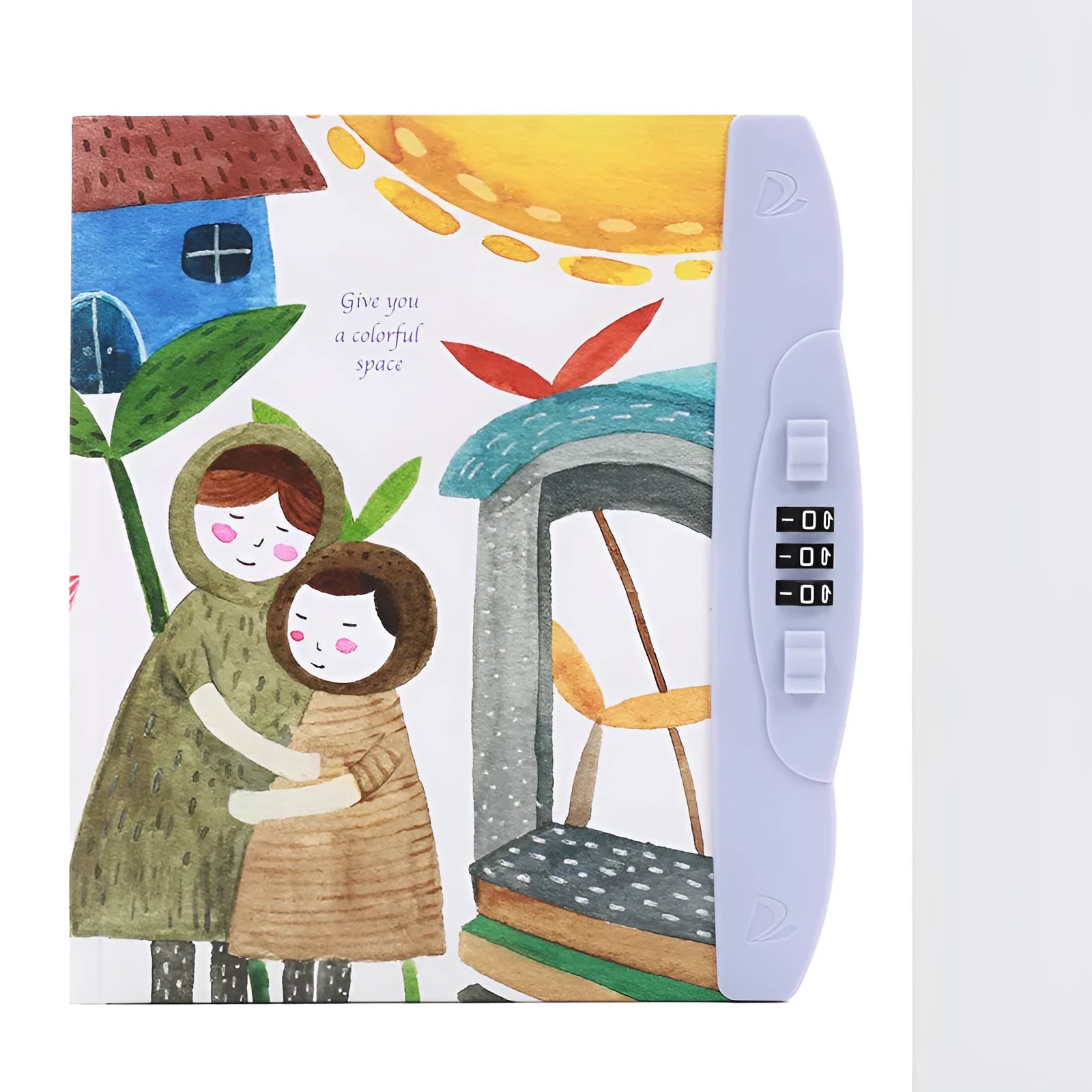 Children's lock notebook with colourful cartoon cover showing space or animal design