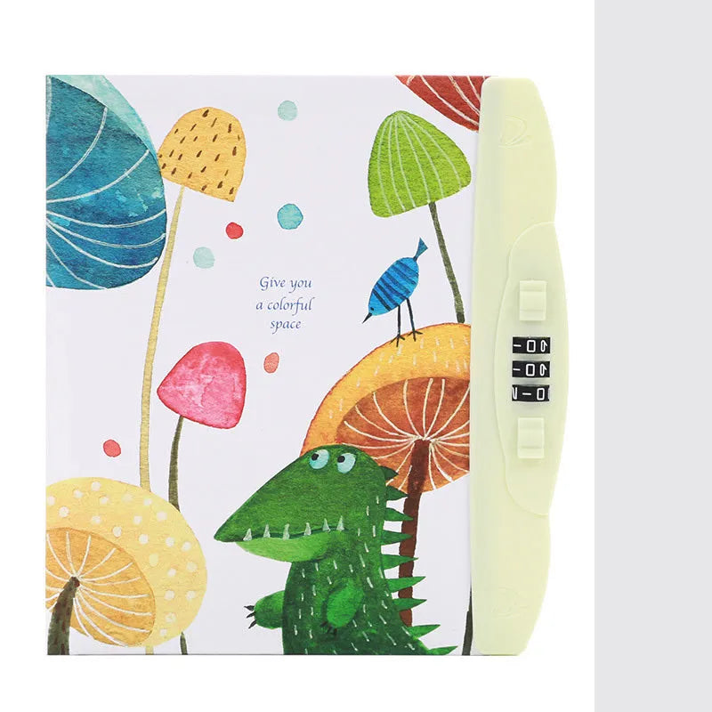 Children's lock notebook with colourful cartoon cover showing space or animal design