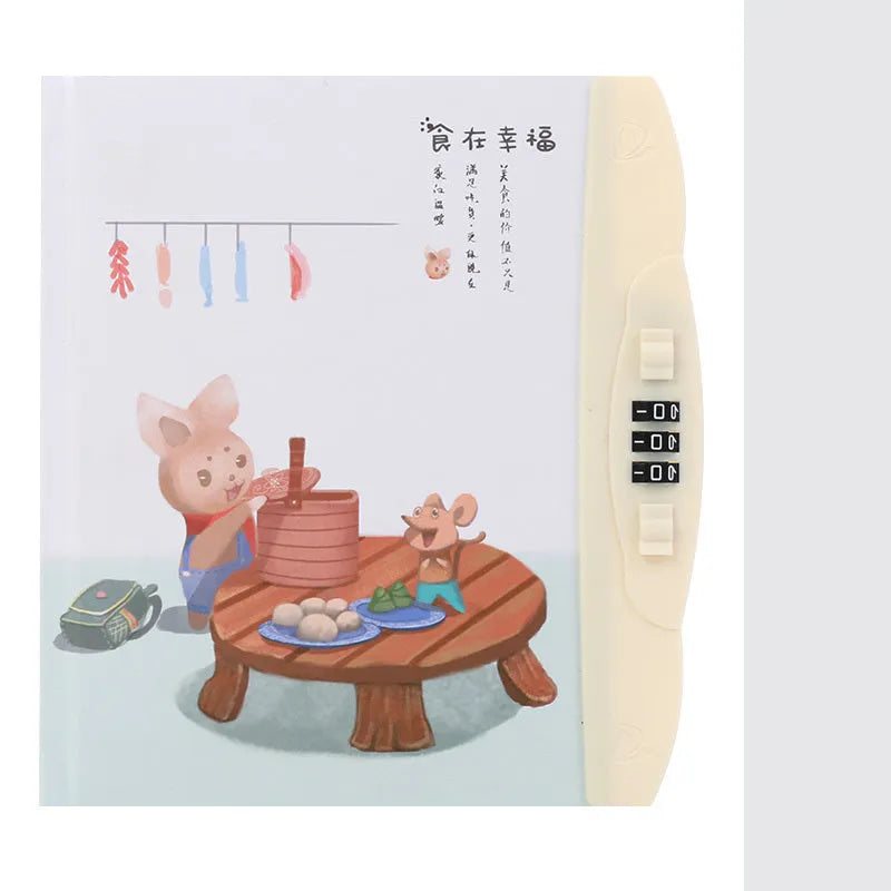 Children's lock notebook with colourful cartoon cover showing space or animal design