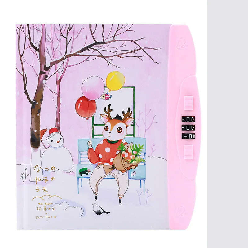 Children's lock notebook with colourful cartoon cover showing space or animal design