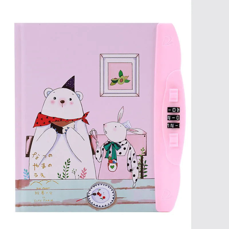 Children's lock notebook with colourful cartoon cover showing space or animal design