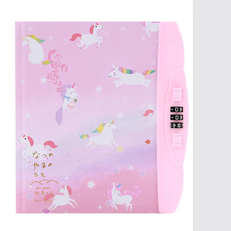 Children's lock notebook with colourful cartoon cover showing space or animal design