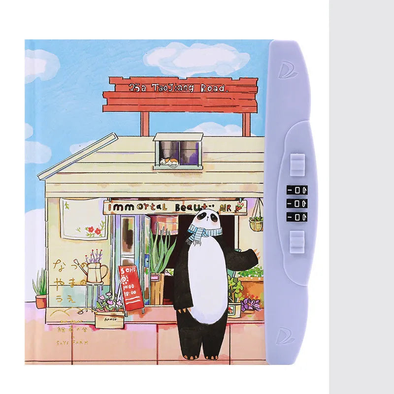 Children's lock notebook with colourful cartoon cover showing space or animal design