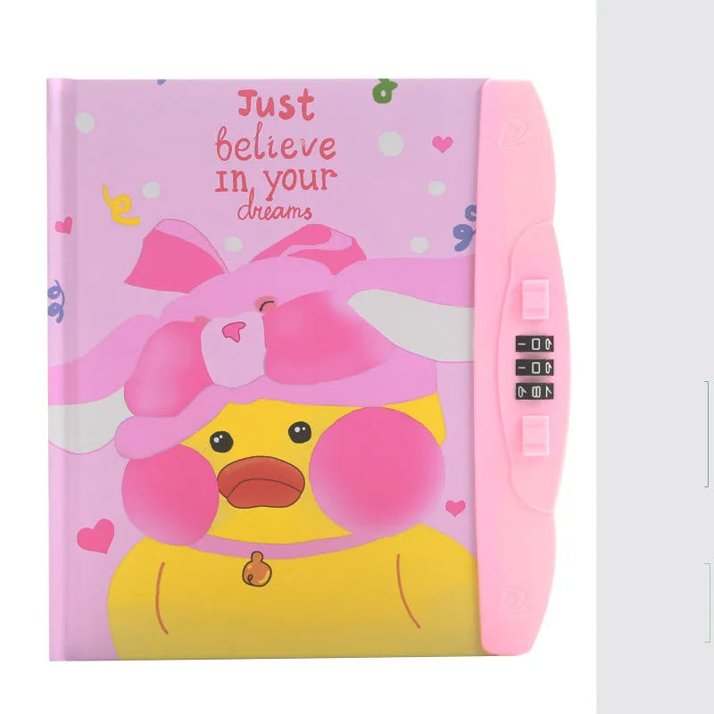 Children's lock notebook with colourful cartoon cover showing space or animal design