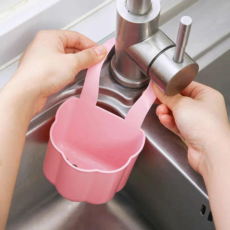 Nordic style plastic drain basket for kitchen sinks in blue, grey or pink colours