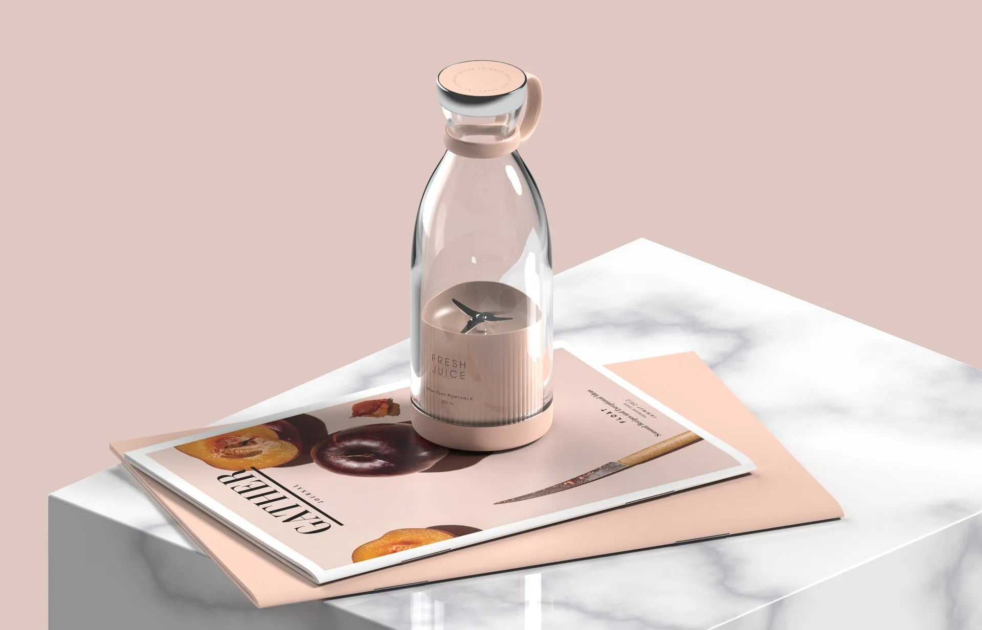 350ml white USB rechargeable portable blender with stainless steel blades and charging stand