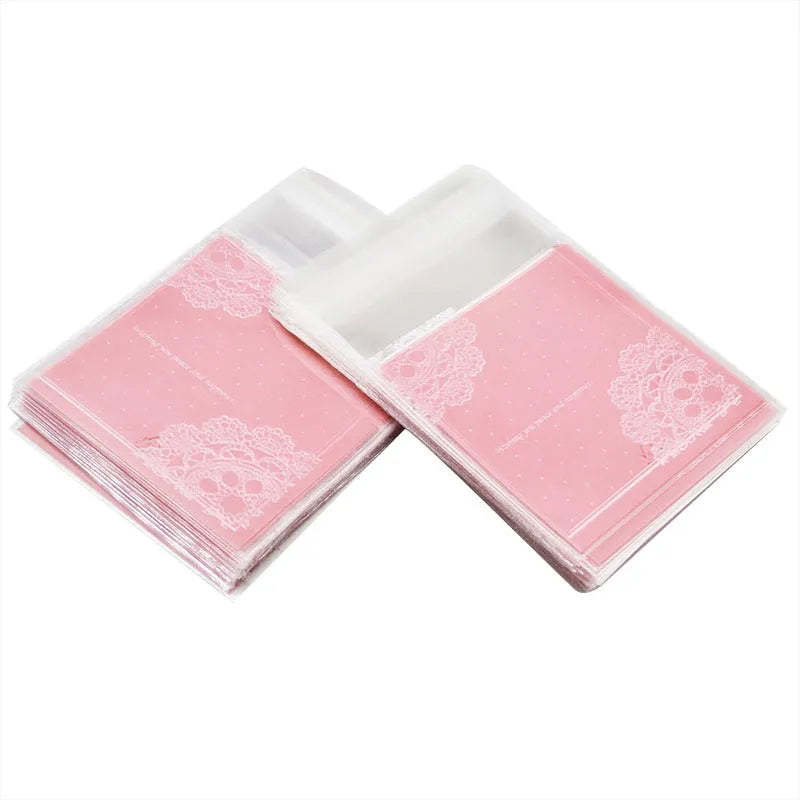 Pink self-adhesive handmade soap packaging bags with transparent plastic and adhesive strip