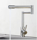 Silver stainless steel kitchen tap with 360-degree rotating spout and dual handles