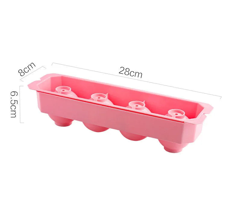 Silicone ice tray showing hockey puck shaped moulds alongside pentagon and spherical designs in light blue colour
