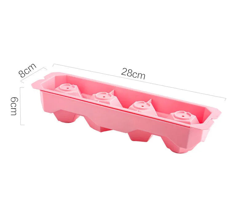 Silicone ice tray showing hockey puck shaped moulds alongside pentagon and spherical designs in light blue colour