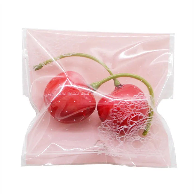 Pink self-adhesive handmade soap packaging bags with transparent plastic and adhesive strip