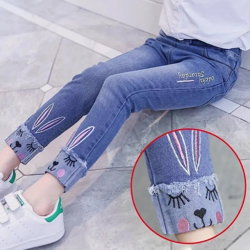 Spring autumn girls loose fit jeans trousers in cotton blend, style A, size 120 cm