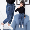 Spring autumn girls loose fit jeans trousers in cotton blend, style A, size 120 cm