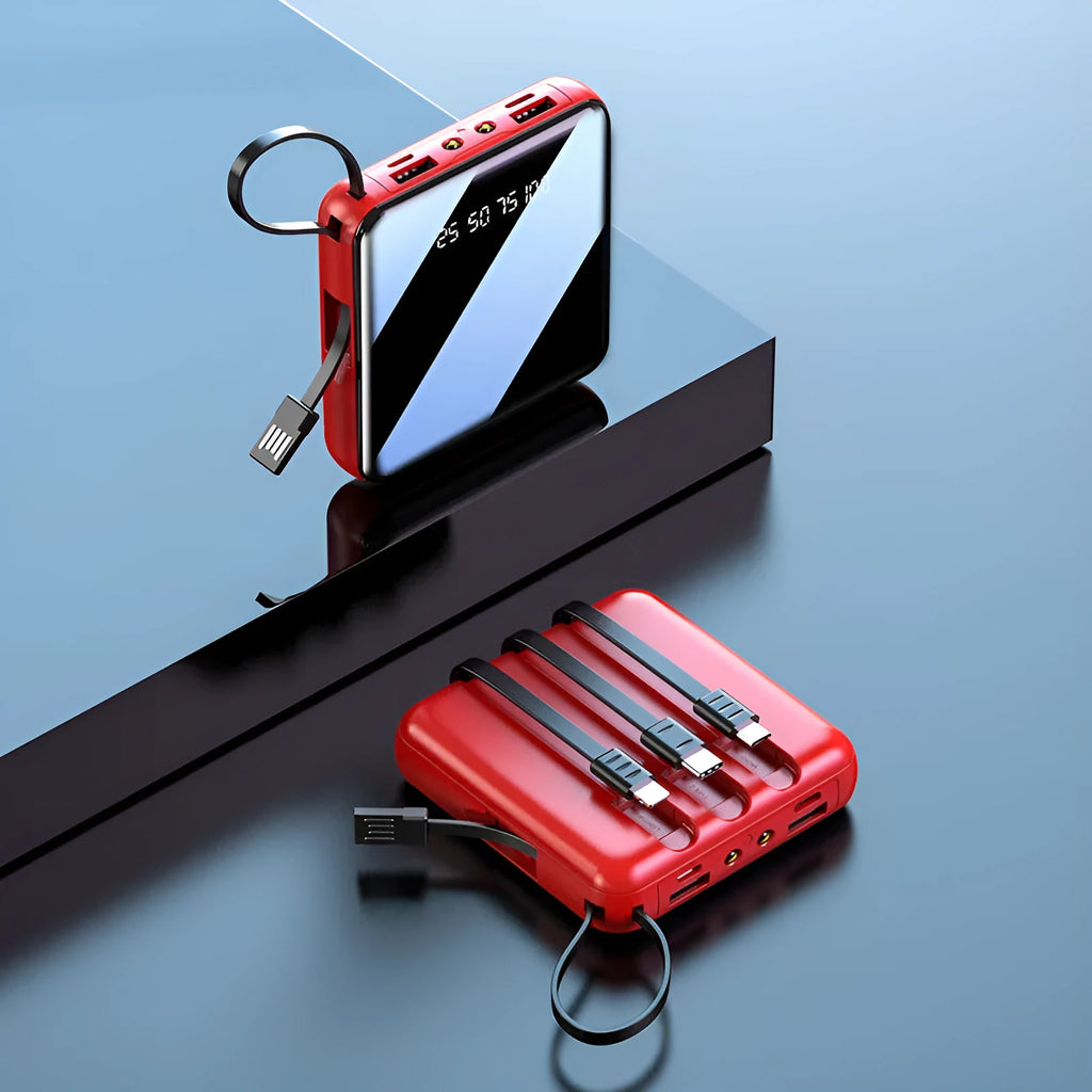 Four-line digital display block power bank in black plastic shell with compact design multi-U port output