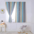 Grey and yellow rainbow gradient blackout curtains for bedroom with star cut design and no-drill adhesive installation