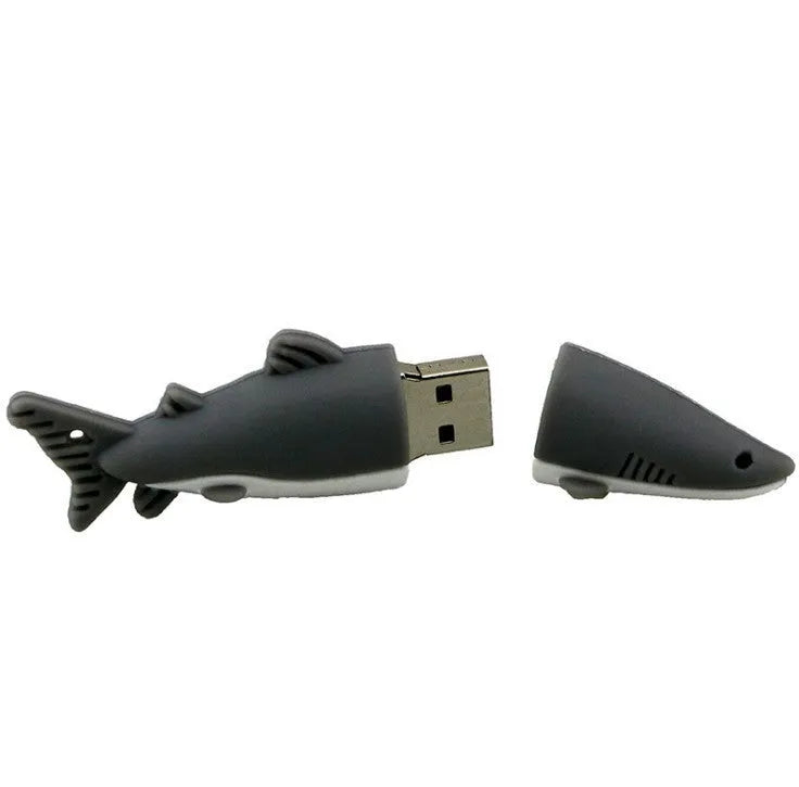 Cartoon shark USB flash drive with simulation marine animal design in black, blue, and grey colour options