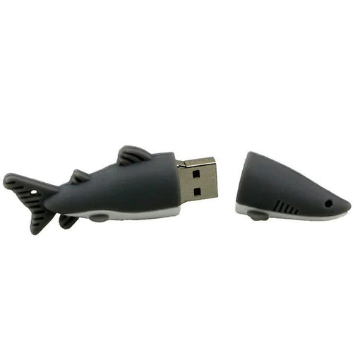 Cartoon shark USB flash drive with simulation marine animal design in black, blue, and grey colour options