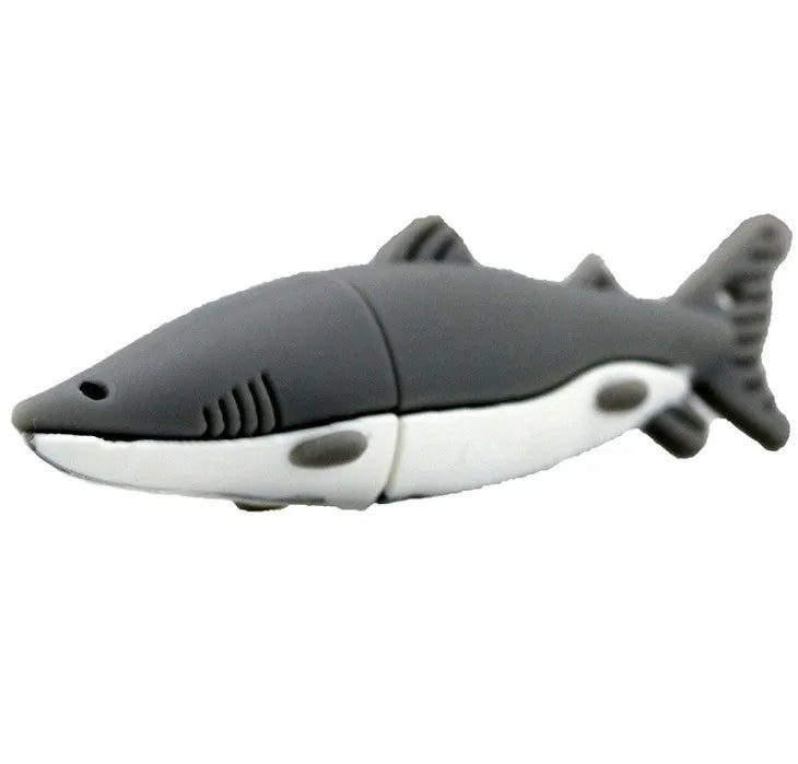 Cartoon shark USB flash drive with simulation marine animal design in black, blue, and grey colour options
