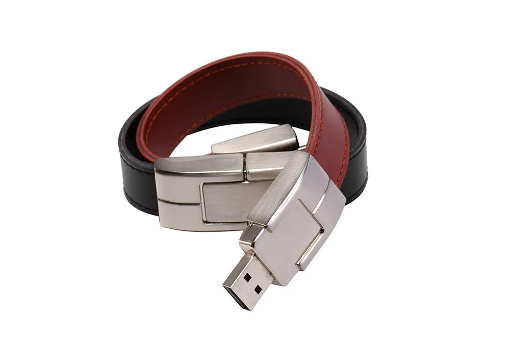 Leather case USB flash drive in black colour with custom LOGO printing, compact 200x23x12mm size
