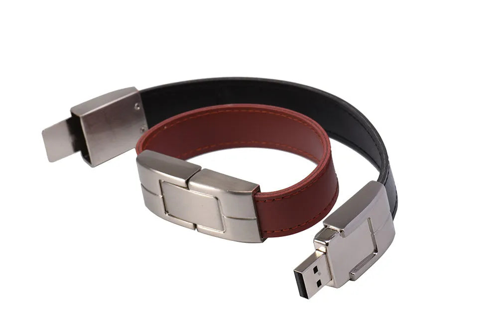 Leather case USB flash drive in black colour with custom LOGO printing, compact 200x23x12mm size