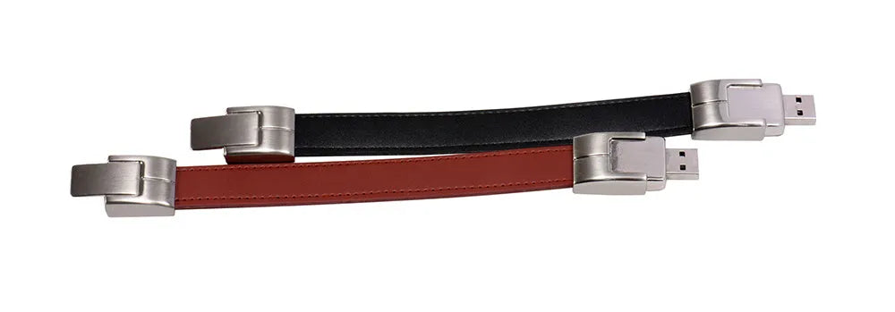 Leather case USB flash drive in black colour with custom LOGO printing, compact 200x23x12mm size