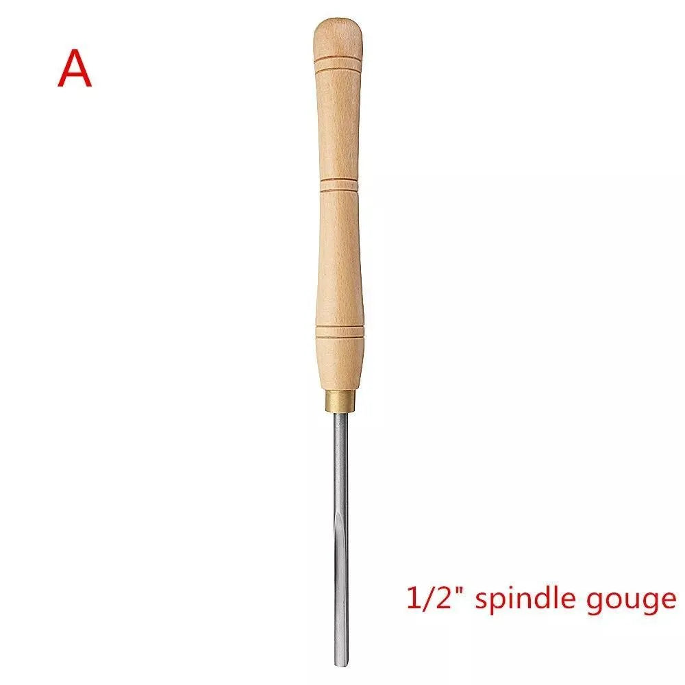 8-piece chrome vanadium steel woodturning tool set presented in an open wooden box.